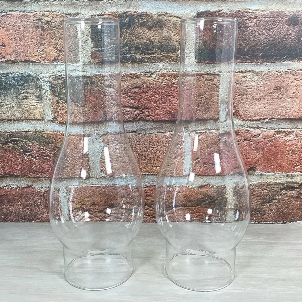 Pair Clear Glass Hurricane Chimney Shades For 3